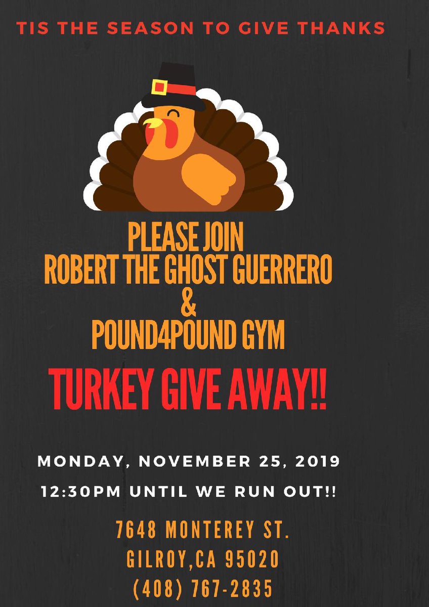 Tomorrow Monday November 25, 2019, my team and I will be giving away 200 turkeys at my gym for Thanks Giving. First come first serve till 12:30, or till we run out. .@957thegame .@sfchronicle .@KNBR .@mercnews .@KTVU .@KPIXtv .@KTVU .@kron4news .@nbcbayarea .@CaseyPrattABC7
