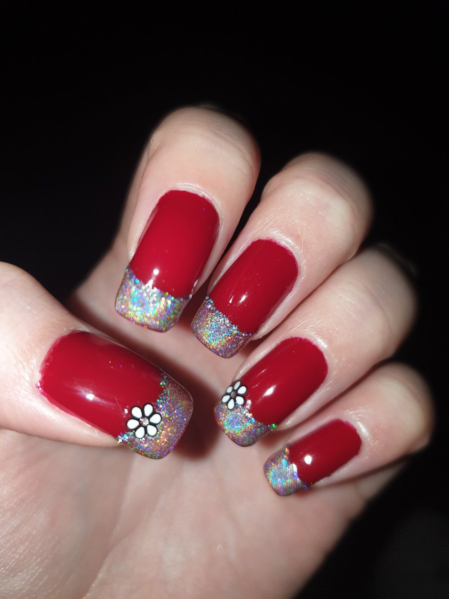 MagicMaggieT's tweet photo. Boring French tips? Who needs that?! Red and HOLO 💿 all the way, right @nailogical #holosexual #nailart #frenchtips https://t.co/O1fdfzPjHM