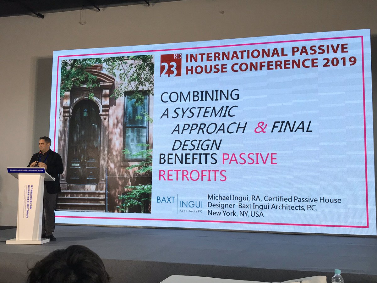 Followed by our own  @naphnetwork’s Michael Ingui, covering his  @NYPassiveHouse  #Brownstone rescue’s, one gorgeous staircase after another. [Damn, I love those treads!]  #iphc23. (Shout out to his  @PHAccelerator for their excellent coverage.)