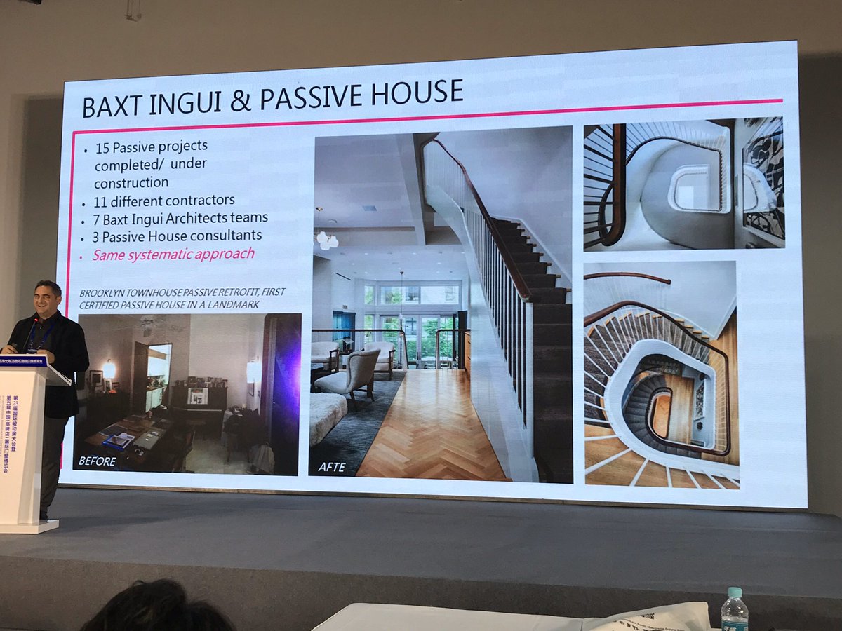 Followed by our own  @naphnetwork’s Michael Ingui, covering his  @NYPassiveHouse  #Brownstone rescue’s, one gorgeous staircase after another. [Damn, I love those treads!]  #iphc23. (Shout out to his  @PHAccelerator for their excellent coverage.)