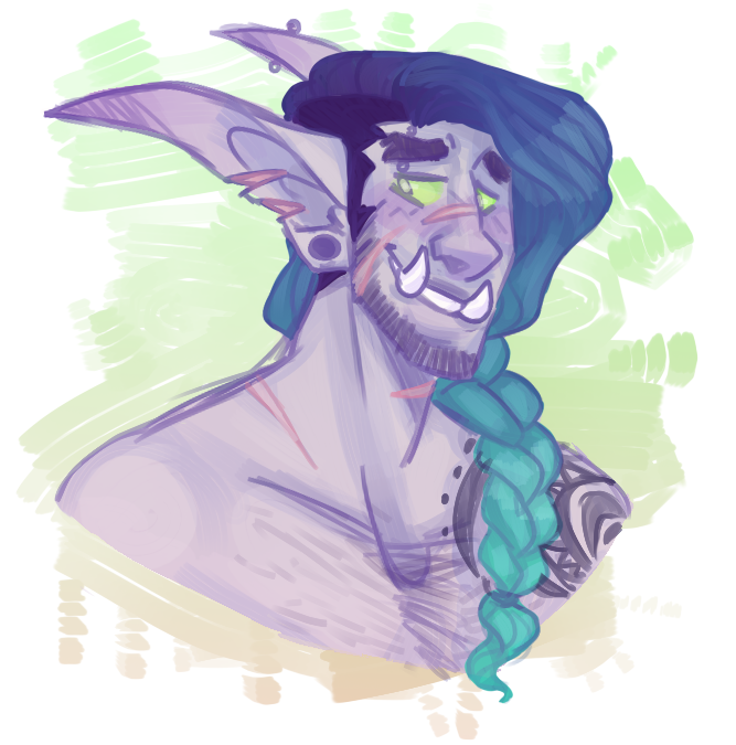 Jazz_Pearr's tweet photo. My half-troll Kae doesn't get much love these days. So here he is being a cute dork with a braid. #art #WorldOfWarcraft #Warcraft #horde #troll #digitalart #halftroll #ArtistOnTwitter https://t.co/qdM74ygAIx