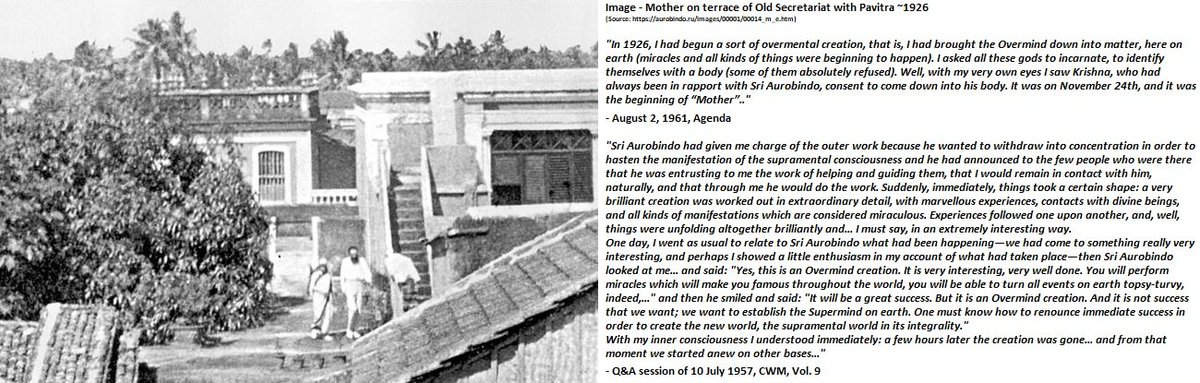 5) Siddhi Day, Ashram Established, Overmental creation:The descent of Krishna Consc. on 24 Nov. 1926 led to an almost total withdrawal of  #SriAurobindo, & Mother took charge of the new 'Ashram' community..What followed was perhaps the greatest feat of renunciation in history: