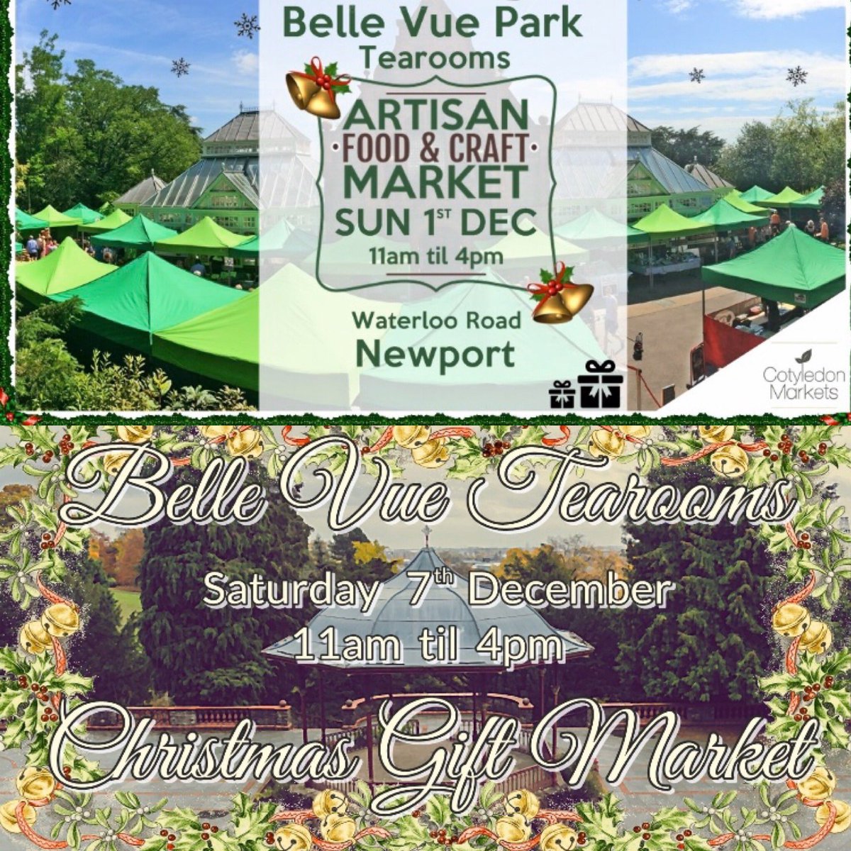 ClaresHome's tweet photo. 𝗖𝗹𝗮𝗿𝗲’𝘀 𝗛𝗼𝗺𝗲 𝗕𝗮𝗸𝗲𝘀 𝗶𝘀 𝗼𝗻 𝘁𝗵𝗲 𝗿𝗼𝗮𝗱 𝗶𝗻 𝗗𝗲𝗰𝗲𝗺𝗯𝗲𝗿! We are pleased to announce that we will be attending the following Christmas Markets;
Sunday 1st December - Belle Vue, Newport @cotyledonmarkets @bellevuetearooms 
Saturday 7th December - Belle Vue https://t.co/PmNRo7IYOF
