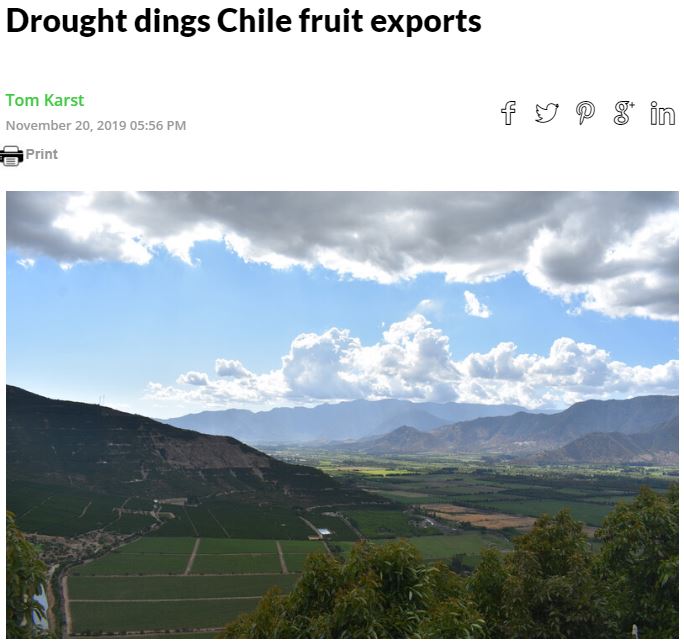 This is what the  #ClimateCrisis looks like in  #SouthAmerica right now."... because of a drought & a decline in planted area ... total Chilean table grape exports in 2019-20 will fall 3%, with apple exports down 7% and pear exports off 10%." https://www.thepacker.com/article/drought-dings-chile-fruit-exports