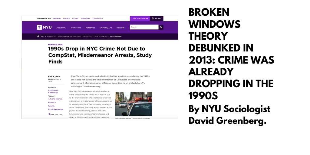 9/After 3 decades of NYC jails filling up w/ petty & nonviolent crimes because of Broken Windows, it was finally debunked by NYU Sociologist David Greenberg, and Harvard, & Northeastern Universities as well as the Netherlands Institute for the Study of Crime and Law Enforcement.