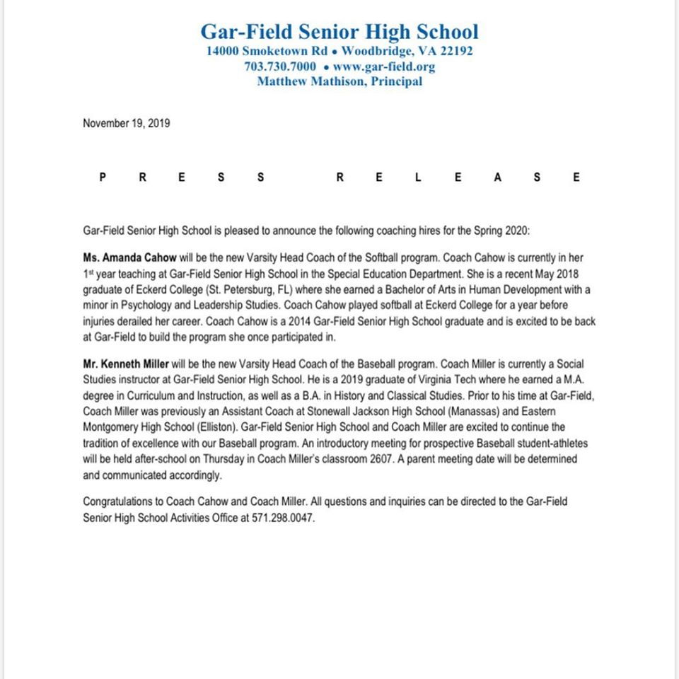 GF_Forest_Park's tweet image. Congrats 2 Amanda Cahow &amp;amp; Kenny Miller.They are the new head softball &amp;amp; baseball coaches at G-F!The future looks bright.We need to throw our total support behind them so they have great success!Now on to defending our  District Championship in Basketball! #GFPride  @Matt_Mathison