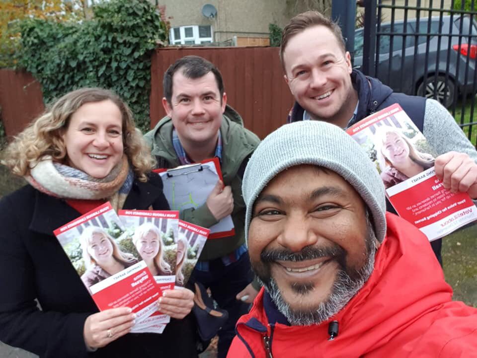 SuzyStride1's tweet photo. Great to be out on the doors in Chipping Barnet for @EmmaWhysall. 
 With @khan_shebul @itschrisworrall @mdbuckley #Labouralways #fightback #changeontheway https://t.co/4P2aCY3rlg