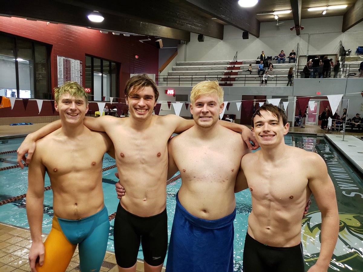 What a moment! Jacob, Jonathan,  Danny &amp; Austin make the natl. cut in the 400 FR by .5 seconds swimming alone in a time trial. Massive shout out to our NAIA friends @Swim_MU &amp; <a href="/stambrose/">St. Ambrose University</a> for making the pool absolutely rock. That is what swimming is about. #TaborProud  #SwimFamily