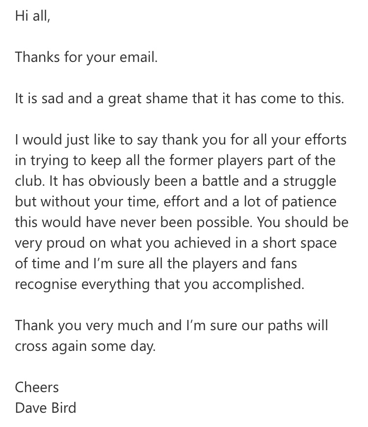 CTFCFPA's tweet photo. Some appreciation as we finish from ex players and guests last season Dave Bird &amp; Steve Gillespie- https://t.co/vQe9Pxh3jj