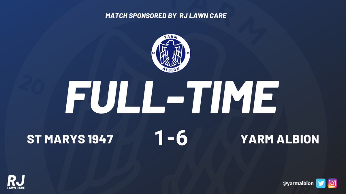 🏆| Sunday League Division 1

✅| Full Time Result:
<a href="/YarmAlbion/">Yarm Albion FC</a> 6-1 St Mary’s

Goals:
⚽️⚽️⚽️ Liam Southall
⚽️ Sam Wilson
⚽️ Matty McKenna
⚽️ Matty Nelson

#WeAreAlbion 🦍🔵