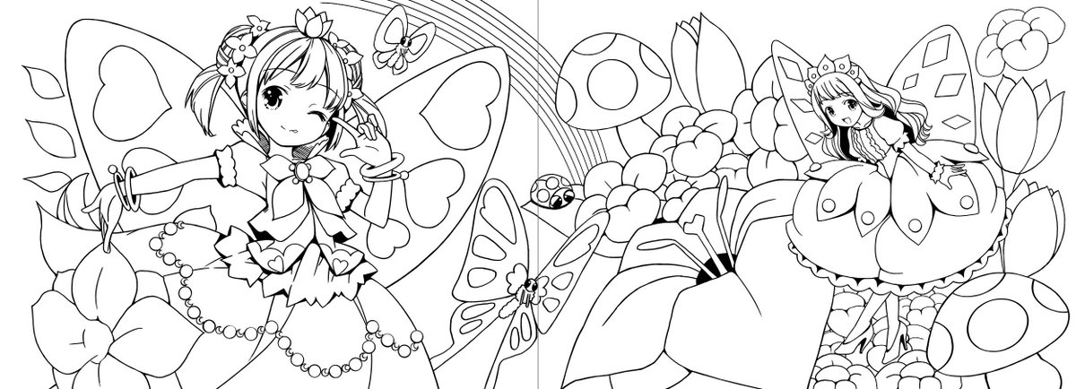 Pop 前に小学館さんで描いた女児向け塗り絵コーナーのイラスト 確かプリンセス風の女の子で ファンシーにしてくれという話だったので 可愛らしいイメージで寄稿した感じ お花とか 虫も目とか付けてちょっとおとぎの国みたいな感じかしら