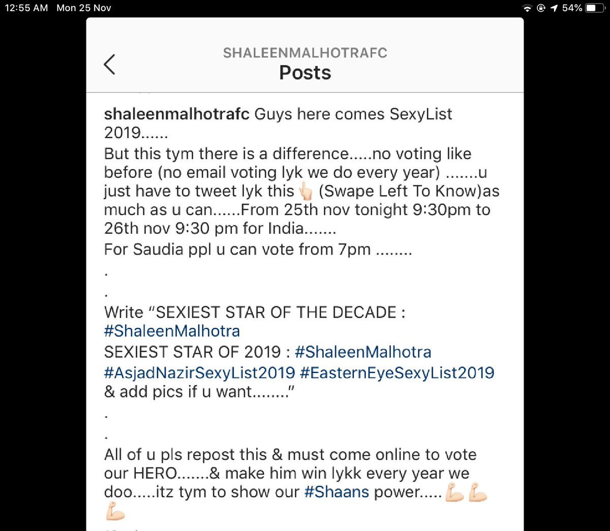 ShaleenM_FC's tweet photo. hr cms SexyList2019
u jus hv to tweet lyk this👇🏻(SwapeLeft 2 Know)as mxh as u can_From25nov 9:30pm to 26th 9:30pm India
4 Saudia u can vote from7pm
SEXIEST STAR OF THE DECADE: #ShaleenMalhotra
SEXIEST STAR OF 2019: #ShaleenMalhotra 
#AsjadNazirSexyList2019 #EasternEyeSexyList2019 https://t.co/SlMgrRiYJV