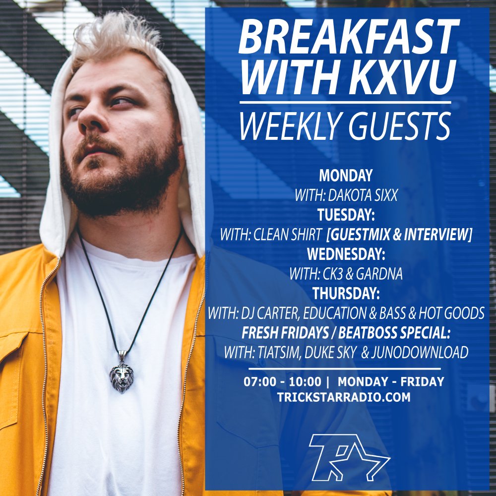 What a week on @trickstarbtn 😱
Mon: <a href="/dktasixx/">dakota sixx</a> 
Tues: <a href="/cleanshirtuk/">clean shirt</a> 
Weds: <a href="/charliekeeley3/">Charlie</a> / <a href="/gardnauk/">Gardna 👽🌍</a> 
Thurs: DJ Carter, <a href="/EducationBass/">EducationAndBass</a>  &amp; <a href="/HotGoodsUK/">Hot Goods</a> 
Fri: <a href="/tiatsim/">TiATSiM</a>, <a href="/BeatBossGrime/">#BeatBoss10 THE CHAMPIONS LEAGUE</a>, <a href="/dukeskywalks/">Duke Sky</a> &amp; <a href="/junodownload/">Juno Download</a> 

Listen: trickstarradio.com
App: apple.co/2Kodbsu