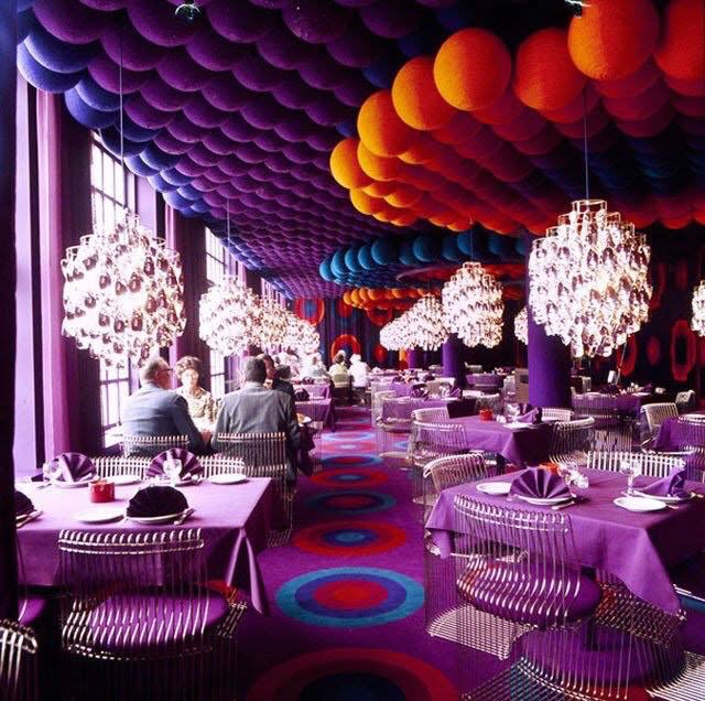 Varna Restaurant, Arhus. Verner Panton, 1971. Images via Verner Panton Design