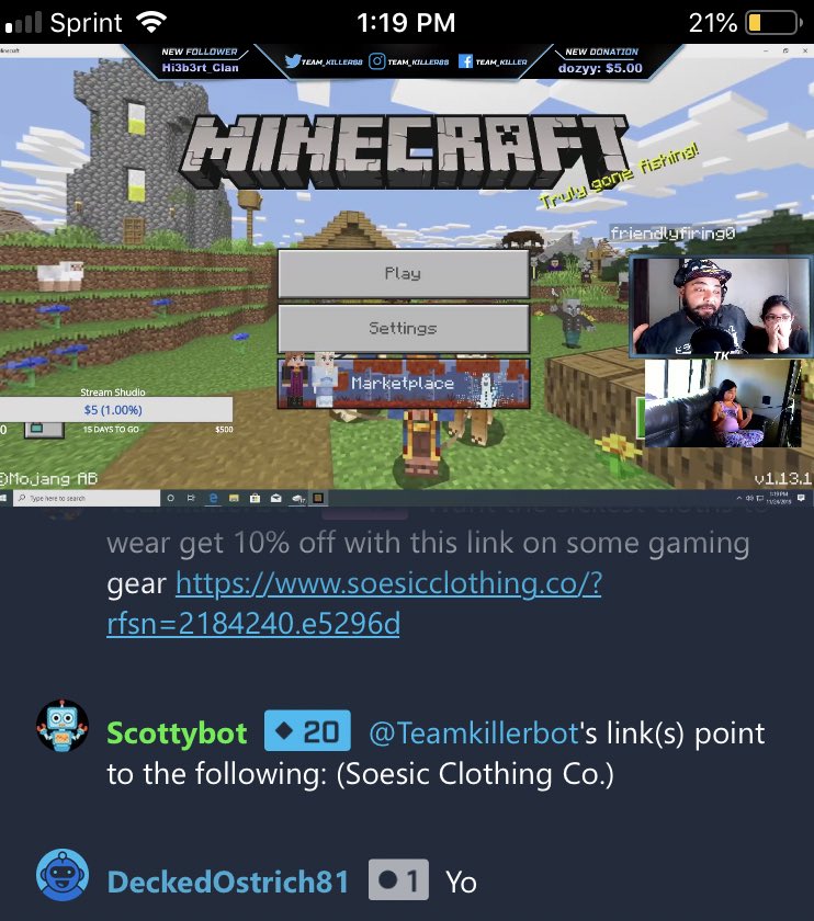 Im_PrisonMike_'s tweet image. Come check out @Team_Killer88  your #StreamGuru all age #MineCraft stream today!! Our awesome girls are co-hosting!! Come hang with us and show some of the #MixerLove 
#SundayFunday #mixerstreamer  #AllAgeStream #MyKidsAreAdorable #MixerMama #MinecraftEarth