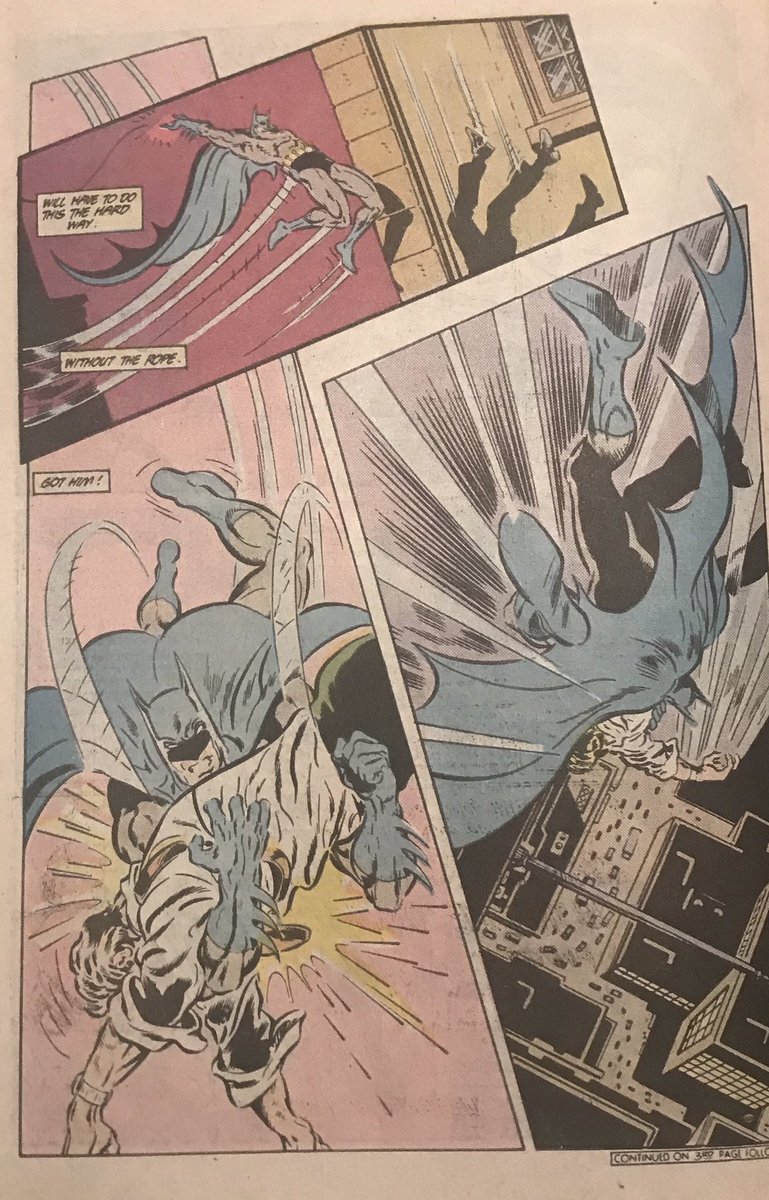I talk a lot about action art and sequencing, here Aparo shows you how it is done, tracking Batman through every step of a fall from a building. Budding artists, take note!
