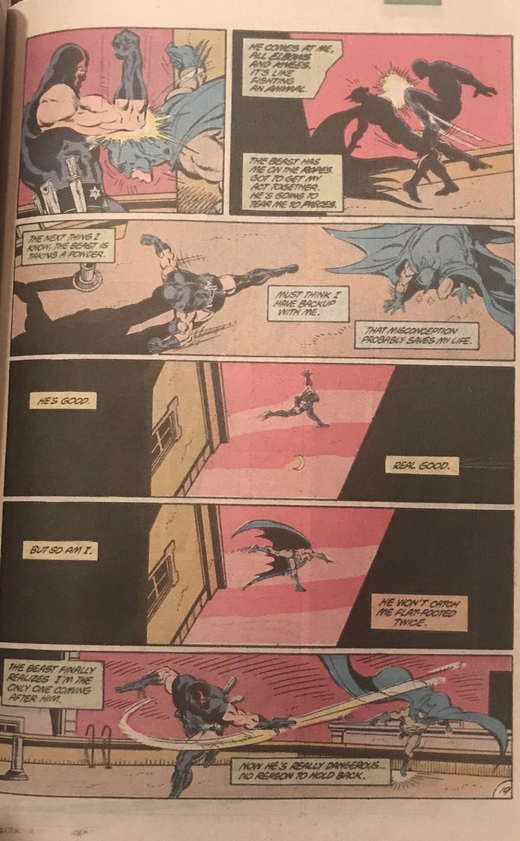 Another rooftop chase sequence, another opportunity for Aparo to take your breath away. Just for fun look for shadows here, Aparo was meticulous about keeping track of lighting and showing cast shadows, many artists forget this.