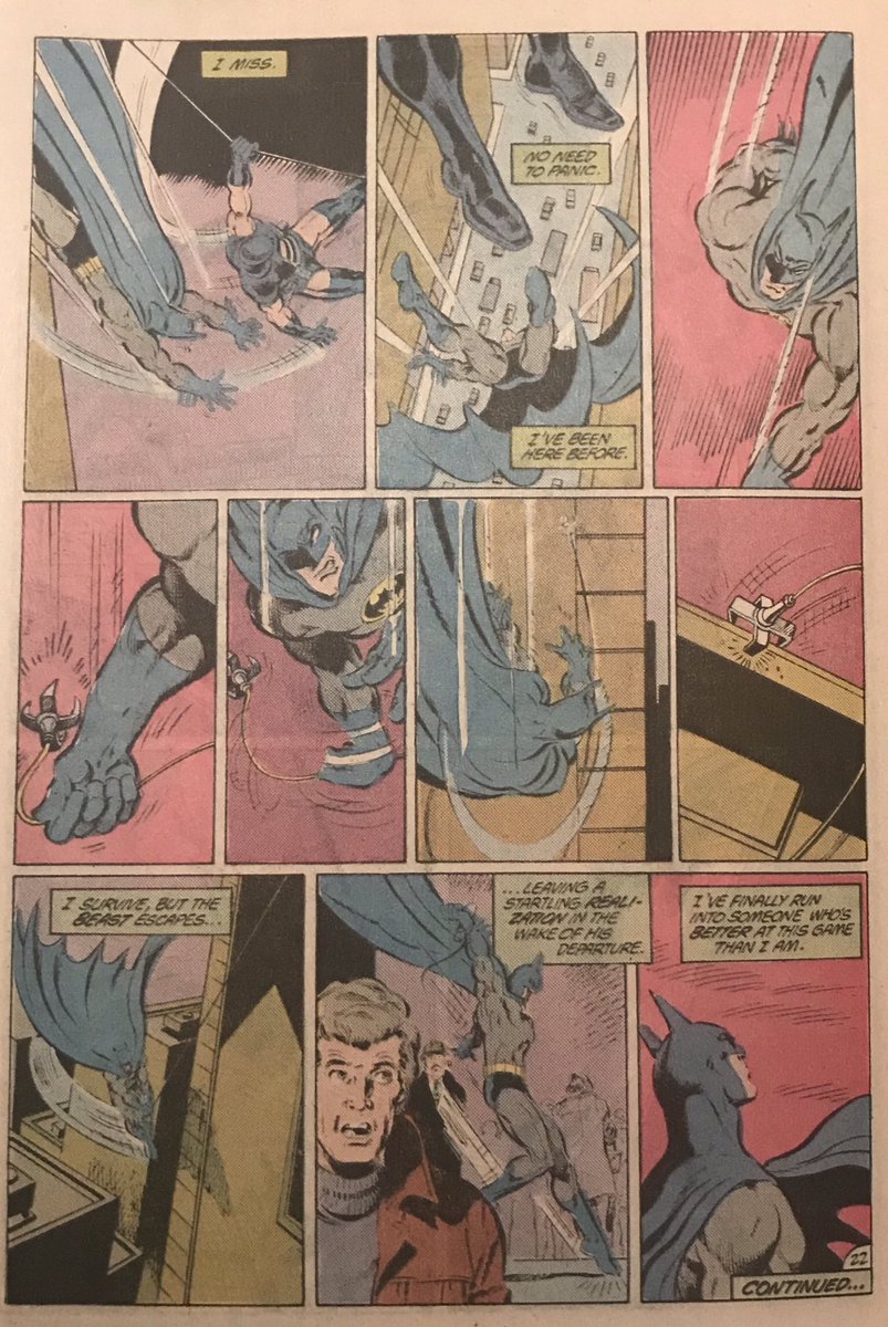 Another rooftop chase sequence, another opportunity for Aparo to take your breath away. Just for fun look for shadows here, Aparo was meticulous about keeping track of lighting and showing cast shadows, many artists forget this.