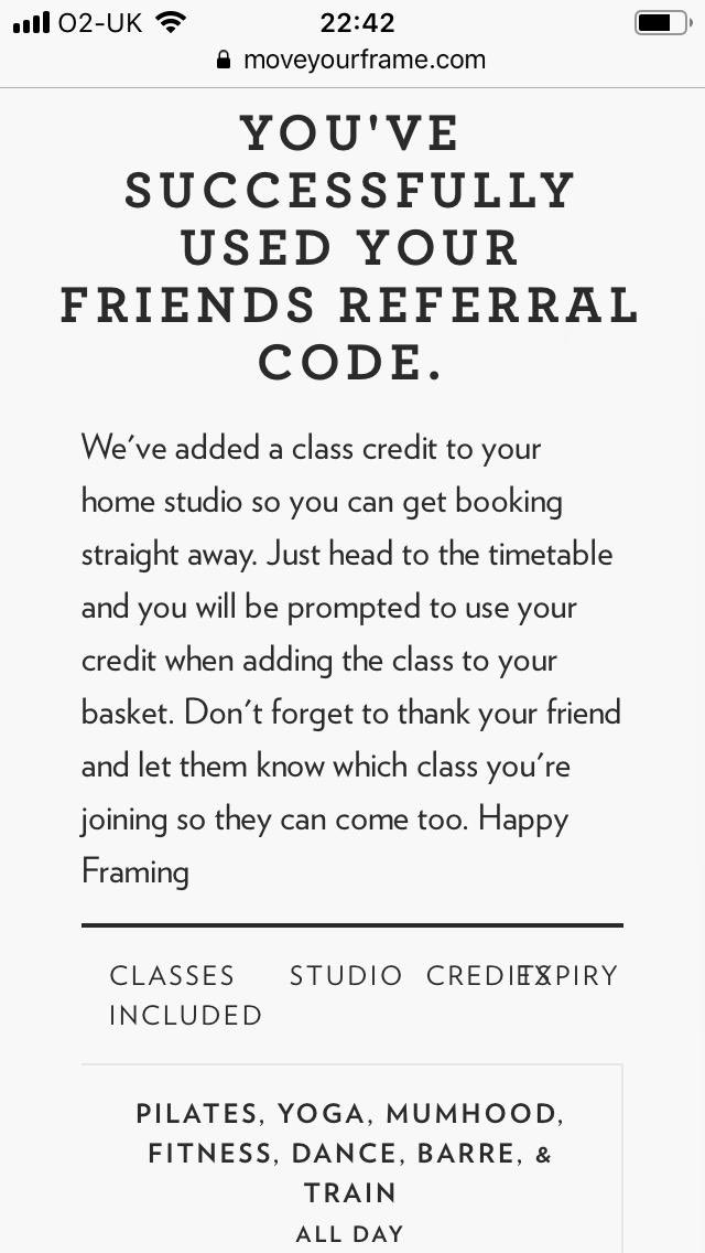 Ismay_Beauty's tweet photo. @MoveYourFRAME hi - I just signed up using my friends email as a referral and I didn’t get a free credit. However my friend who signed up after me did and received the below. Please can you help? https://t.co/QqR3TSwZDk
