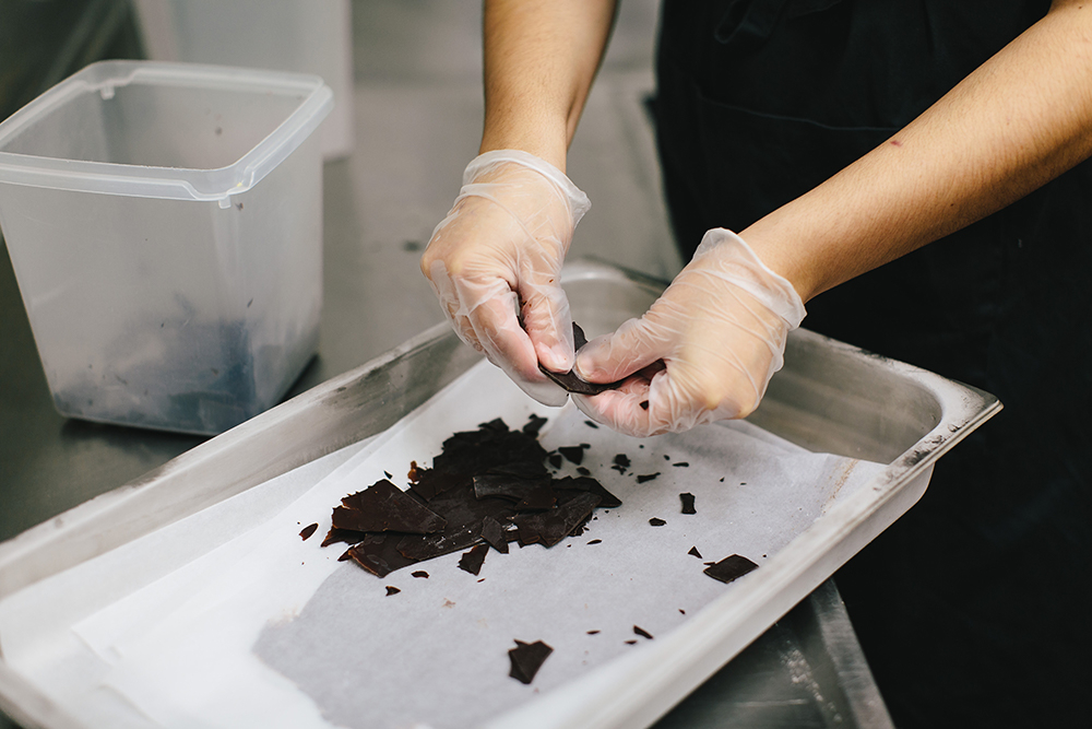 In-house, we've affectionately named the chips in our Mint Chip ice cream, 'shards.' We couldn't find a chocolate chip that met our standards, so we melt down <a href="/whittakersnz/">J.H. Whittaker & Sons</a> Dark Ghana 72%, freeze long sheets of the chocolate and then break it up by hand. #behindthescenes
