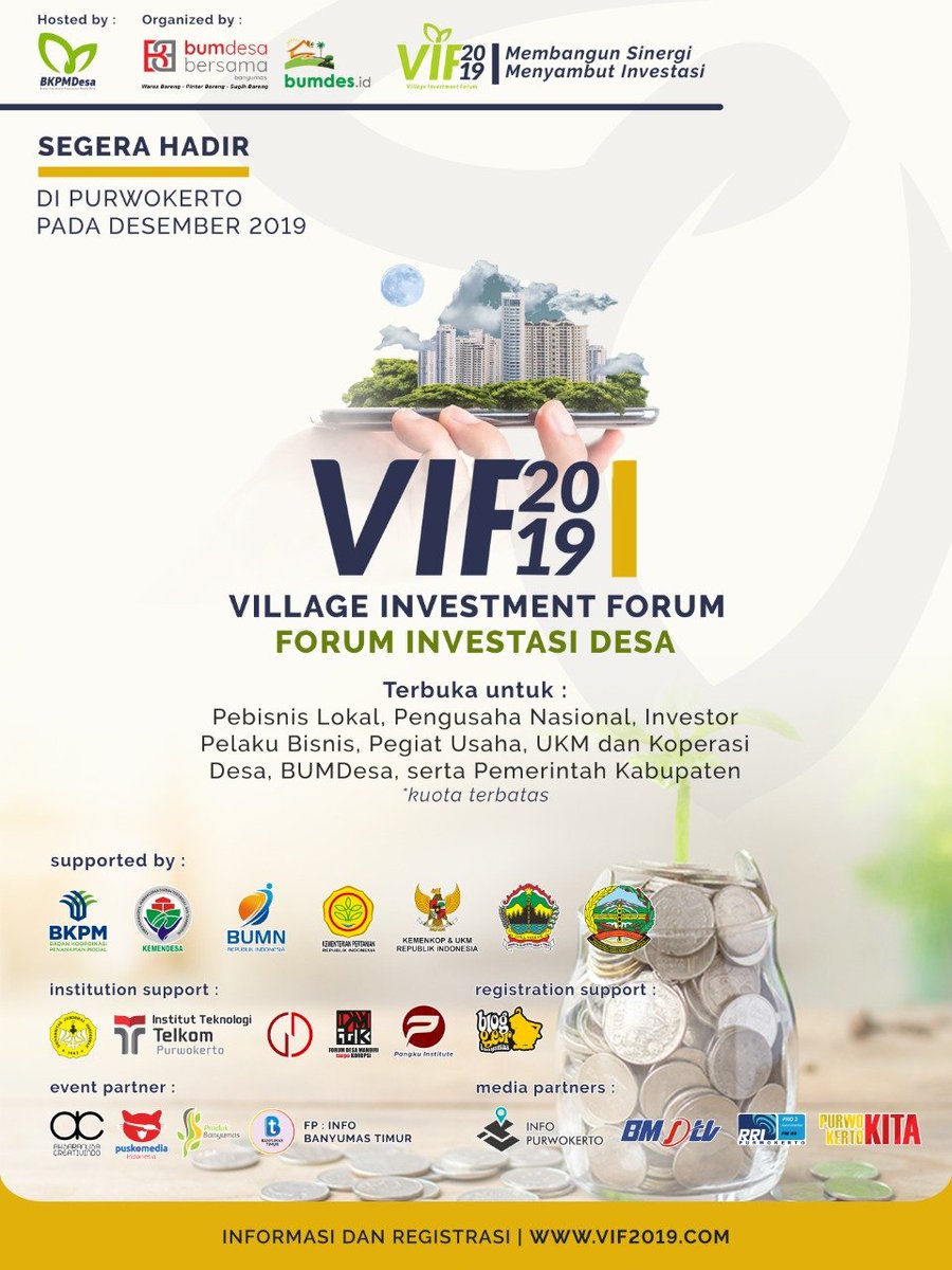 #VillageInvestmentForum2020 (@vifinfomedia) on Twitter photo Ajang kopi darat inovator bisnis dan investor segera hadir akhir tahun ini
.
Mau ikutan? Caranya gampang banget, buka vif2019.com, klik "Reservasi" pada bagian tab, langsung terhubung via WA, lalu isi deh: nama-no telp-email kamu. Cepetan, terbatas!
.
Yuk, segera! Ajang kopi darat inovator bisnis dan investor segera hadir akhir tahun ini
.
Mau ikutan? Caranya gampang banget, buka vif2019.com, klik "Reservasi" pada bagian tab, langsung terhubung via WA, lalu isi deh: nama-no telp-email kamu. Cepetan, terbatas!
.
Yuk, segera!