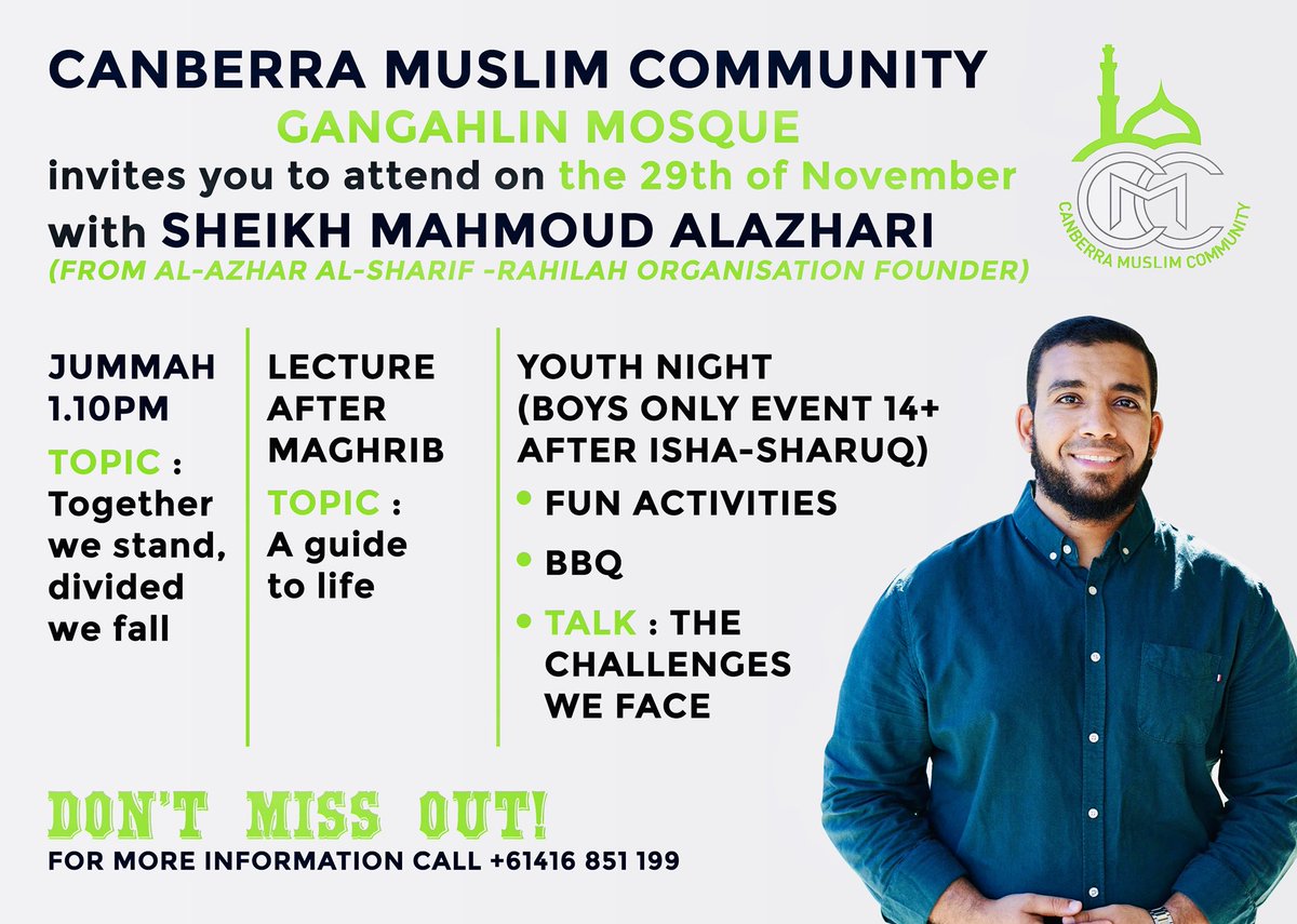 I can not wait to see my dear respected brothers and sister in Canberra this Friday In Տհa AӀӀɑհ! 

#M_Alazhari #islamiclecture #canberramuslims #remembrance #islam #muslim #islamicreminder