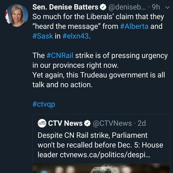 Or Denise, as a parliamentarian you can respect the collective bargaining process and not use legislation to restrict the rights of those you disagree with, or the labour movement who strongly opposed your party in #elxn43. Funny how that works. #cdnpoli #cnstrike