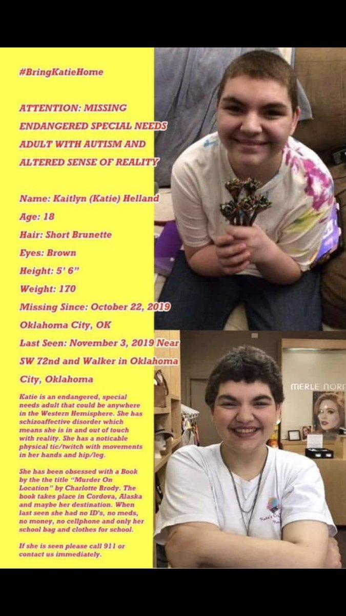collums_dawn's tweet image. Please retweet and share. This is one of my former students , she has been missing for weeks and her family is very worried. She has spoken of trying to go to Alaska so please share if you are out  of state  #bringkatiehome #oklaed