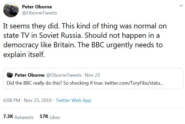 10/Experienced journalist states that the attitude of  @RobBurl and the  @BBCNewsPR is similar to Soviet Russia.cc @SkyNews  @itvnews  @theage @rburgessbbc  @RobbieGibb  @EvanHD  @BorisJohnson  @WienerZeitung  @CNN  @rtenews  @ABC  @NBCNews  @CNBC  @Ofcom  @ElectoralCommUK