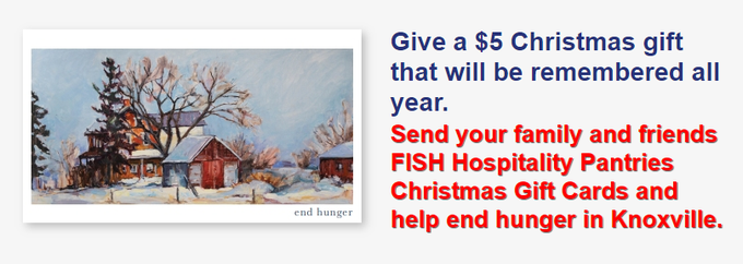 Give FISH Hospitality Pantry Christmas Gift Cards to family and friends. Click here to make your selections and donate online:
bit.ly/fish-christmas