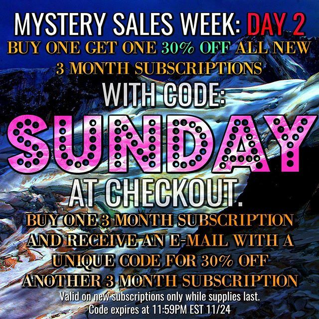 unpluggedbooks's tweet image. ❄️🎁 MYSTERY SALES WEEK 🎁❄️
.
.
DAY 2: BUY ONE 3-MONTH SUBSCRIPTION TO UNPLUGGED BOOK BOX, RECEIVE 30% OFF ANOTHER 3-MONTH UNPLUGGED BOOK BOX SUBSCRIPTION WITH CODE:  SUNDAY .
30% off is the HIGHEST DISCOUNT EVER on any term boxes, so this is a great opportunity to get some C…