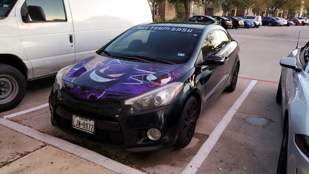 HURLEYX3R0's tweet photo. Totally got my hood wrapped today and I love it! #Gengar #Gastly #Haunter #pokemon #Evolutions #gottacatchemall #lavendertown #fortefied #koup #kdmaf #houstoncarscene #htx #notpaint https://t.co/HjHtb02Tkc