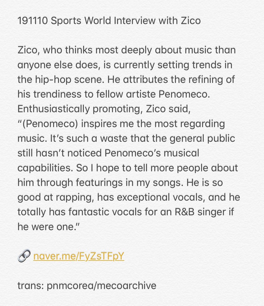 191110 Sports World Interview with ZicoZico, who thinks most deeply about music than anyone else does, is currently setting trends in the hip-hop scene. He attributes the refining of his trendiness to fellow artiste Penomeco. http://naver.me/FyZsTFpY  #PENOMECO  #ZICO