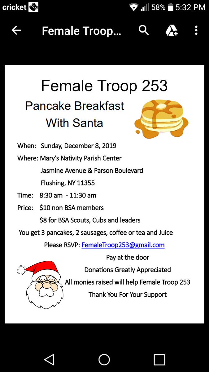 djaester's tweet photo. First Female Troop in Queens BSA.  Support for Pancake Breakfast with Santa.  Come on down on Sunday, December 8th!! https://t.co/eIIZegbXtV