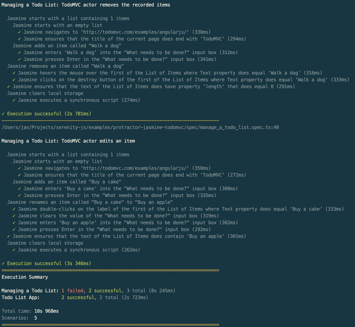 JanMolak's tweet image. Thanks for inspiring me to revisit the console reporter implementation for the upcoming release of Serenity/JS v2🙏 serenity-js.org #ScreenplayPattern #SerenityJS