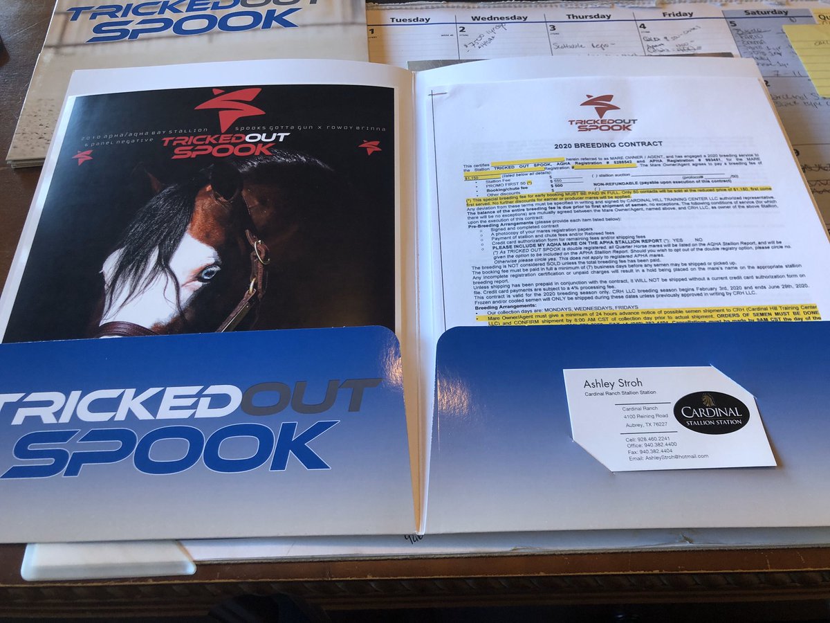tjenkinsreiners's tweet photo. The breeding contracts are moving! Get yours soon before the 50 contracts are sold out! $1150.00 with this contract for 2020 breeding season only. Normal fee $2000.00! #TrickedOutSpook #2020 #BreedingSeason #BreedToSucceed #BreedWithConfidence https://t.co/I7zgSJHxbE