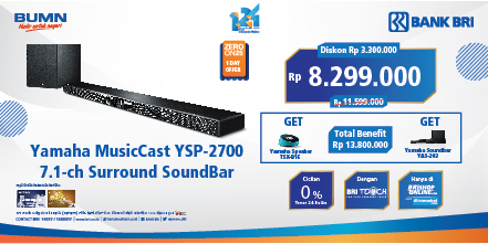 promo_BRI's tweet photo. #ZeroOn25 dengan Kartu Kredit BRI. Hanya hari ini! 25 November 2019 : Yamaha MusicCast YSP - 2700 7.1-ch Surround Soundbar. Info klik: https://t.co/FlqDg1dMSi https://t.co/ylrAVvhR4n