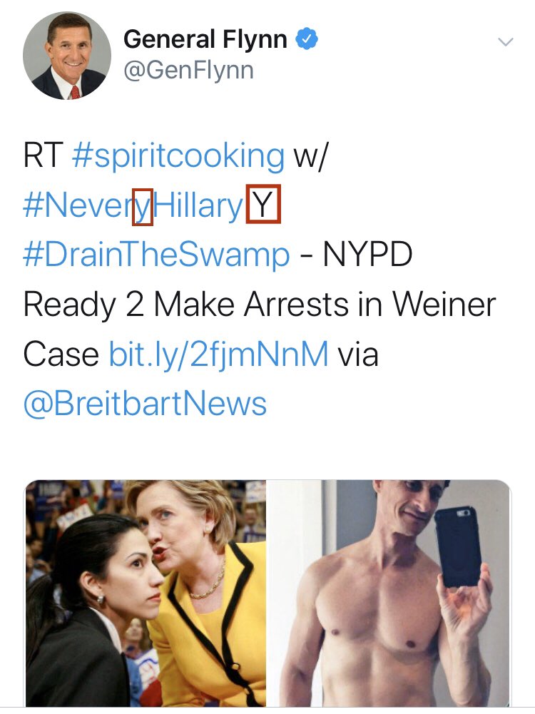 I never noticed the [Y]’s In General Flynn’s tweet!!Never[y]Hillary [Y]Is the stage set for a drop of HRC +++ + +++++(raw vid 5:5). EX-rvid5774.We have it all.Re_read re: stage.Stage_5:5[y] #WeinerLaptop  @GenFlynn  @realDonaldTrump  https://twitter.com/GenFlynn/status/794651828981993473