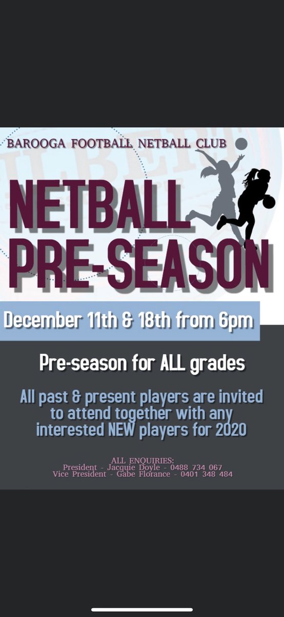 Netball Pre-Season dates. Come on down to the netball courts