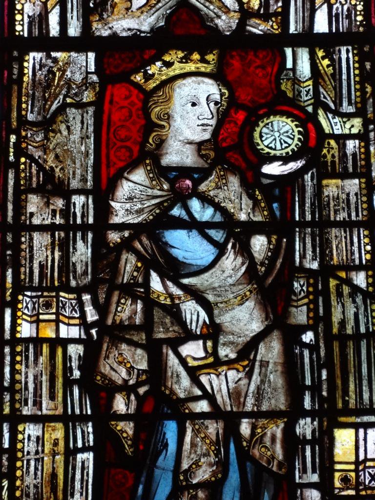 St Catherine and her wheel, in medieval glass from Christ Church, Oxford. Today is her feast, once known as 'Catterns Day'.Catherine was a very popular saint, patron of young women and anyone who works with books or wheels: philosophers, librarians, students, wheelwrights...