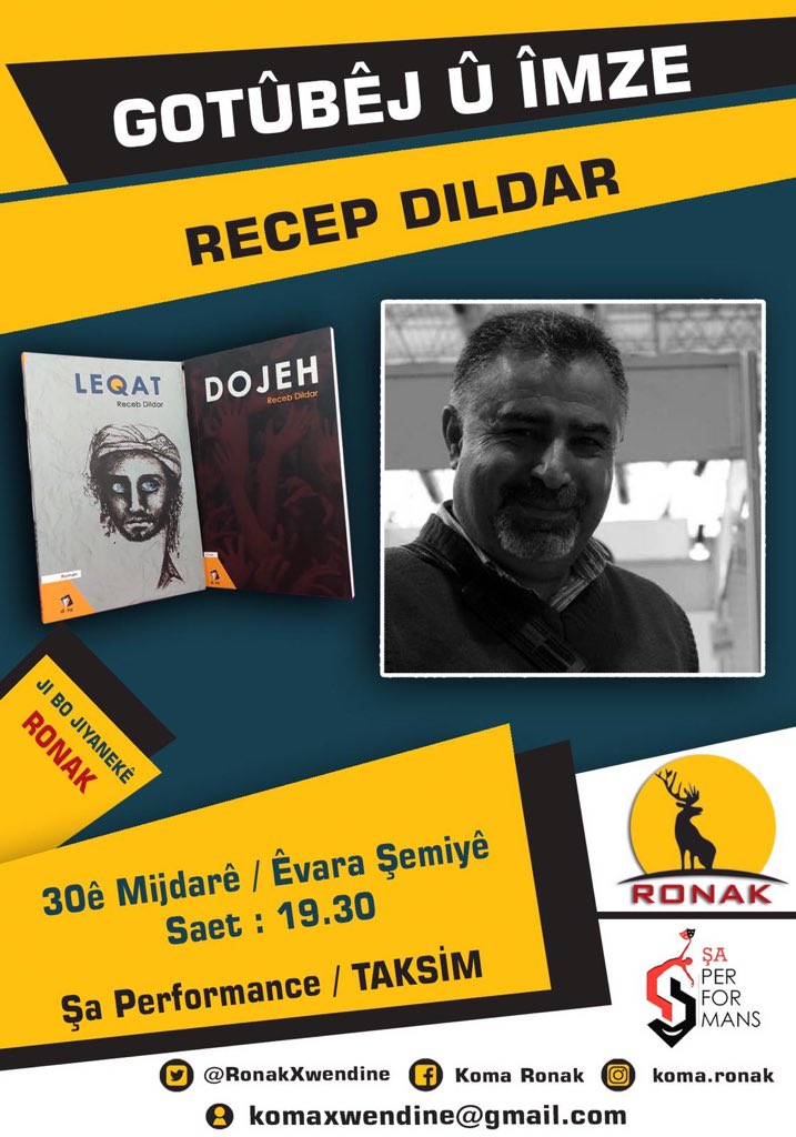 InsiyatifaRonak's tweet photo. Recep Dîldar wê biaxive, em ê guhdar bikin. Em ê bipirsin Recep Dildar wê bibersivîne 🌺

@DildarReceb #Dojeh #Leqat 

@pirtukakurdi @darayayinlari 

@SaPerformancee 

#JiBoJiyanekeRonak https://t.co/Eff2itXIar
