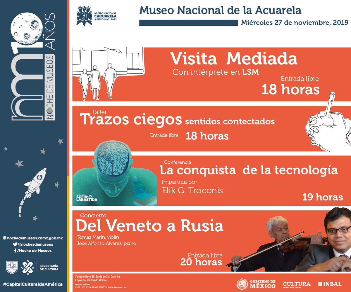 ElikGTroconis's tweet photo. Este miércoles 27 de noviembre estaré en la #NocheDeMuseos del @MuseoAcuarelaDF presentando mi novela "La conquista de la tecnología" y charlando sobre #libros impresos vs. electrónicos. ¡Los espero!
Entrada libre. Salvador Novo 88, #Coyoacán. 
#presentación #leer #QuéHacer https://t.co/R1kTN1ZoDx