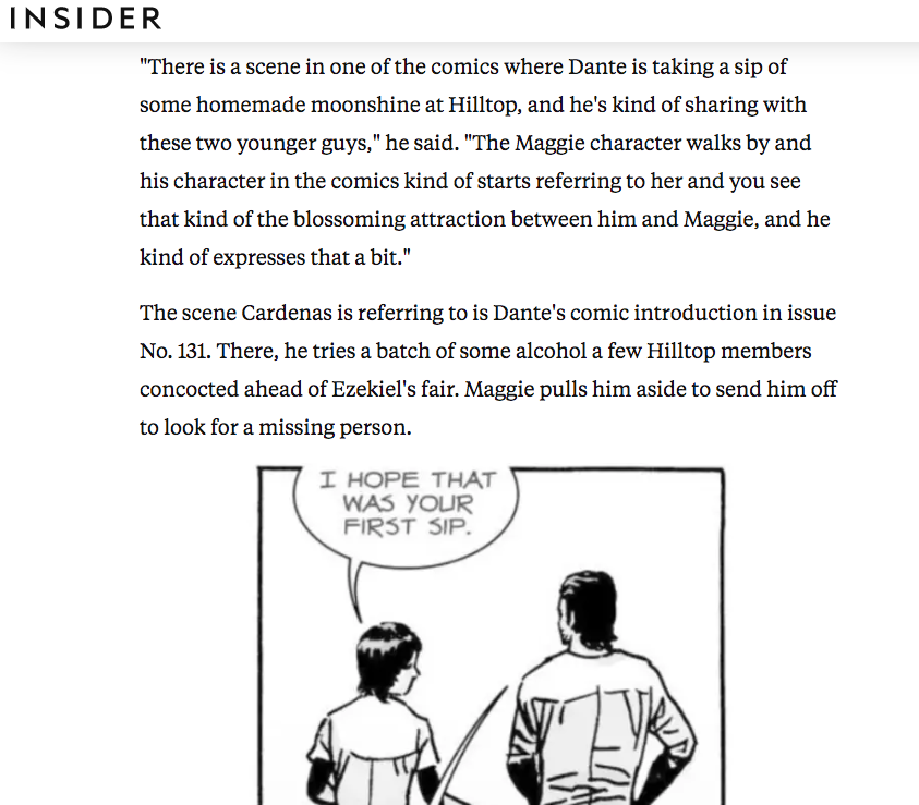 It’s funny b/c Cardenas said he auditioned using material of the Dante character from  @TheWalkingDead comic issues No. 131 and No. 160. They included scenes with Maggie!