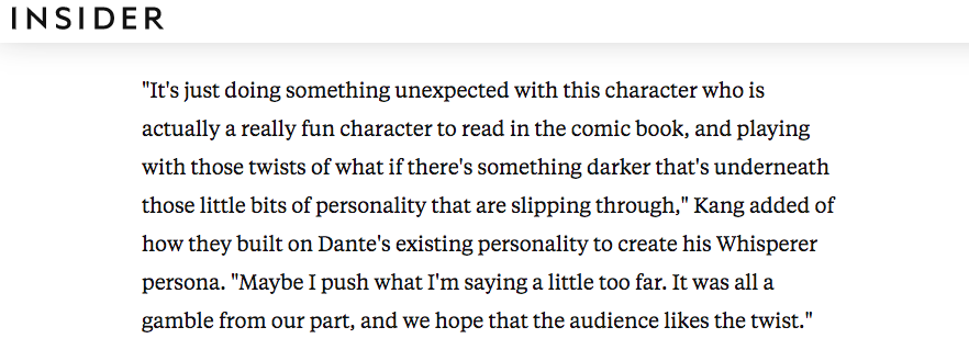 Kang said remixing Dante was a huge gamble on their part — "We hope that the audience likes the twist."  #TheWalkingDead    http://bit.ly/DanteTwistTWD 