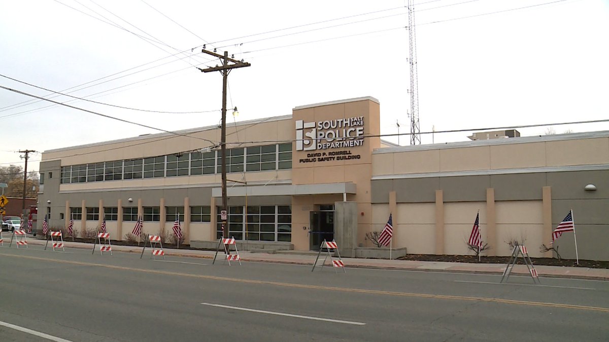KSL_AlexCabrero's tweet photo. The building where the @southsaltlake Police Department is located was renamed in honor of Officer #DavidRomrell. He was killed in the line of duty one year ago today. We'll have a story on the ceremony for @KSL5TV tonight at 10. #ksltv #southsaltlake https://t.co/QEIiOfQnri