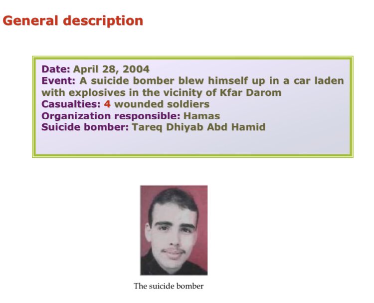 132) Organization: HamasOn April 28 2004, a 24 year old resident of Nuseirat in Gaza blew himself up in Jeep laden with explosives next to an IDF Jeep by Kfar Darom. 4 wounded.