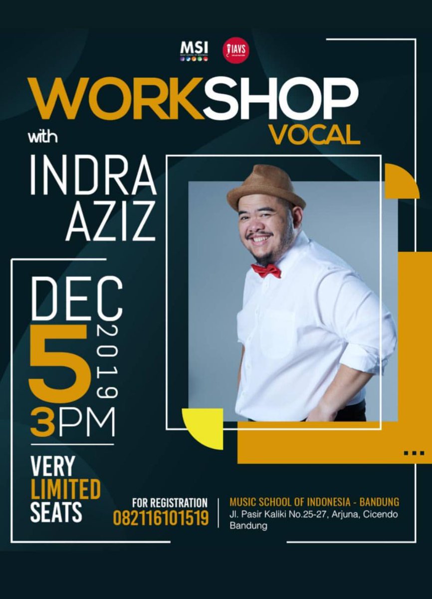 msi_school's tweet photo. Siang singers Bandung, udh dftar blom? Buruan dftar, kapan lagi bisa workshop vocal bareng ka @IndraAziz di Bandung? Tempat dah tgl dikit lagi nih!!
#singers #vocals #vocalindonesia #singerbandung #vocalplus #indraazis #msischool #msibandung #bandung https://t.co/xUHJSl3Qqg