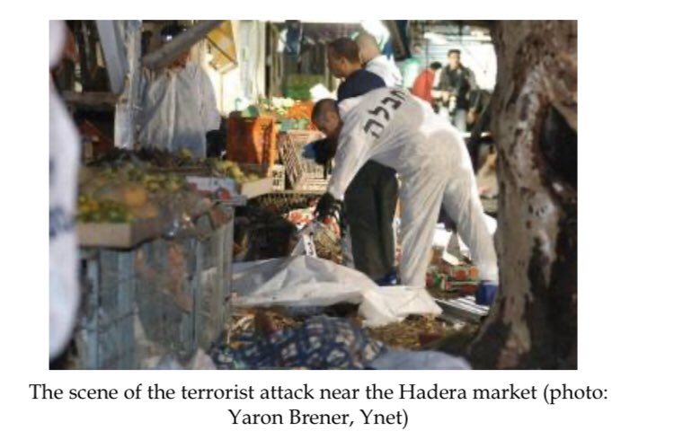 143) Organization: PIJ*Gaza disengagement had been completed for over a month*On October 26 2005, a 20 year old resident of Qabatia (south of Jenin) arrived at a junction at Hadera near a local market and set off a charge in front of a falafel stand.6 killed, 30 wounded.