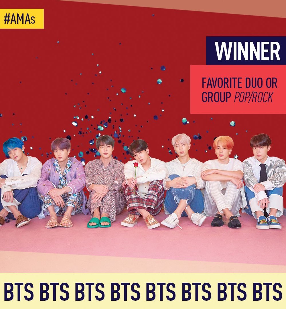 choi_bts2's tweet photo. Congratulations @BTS_twt !!! 
They won three awards at #AMAs !!!

🏆Favorite Duo or Group POP/ROCK
🏆Tour Of The Year 
🏆Favorite Social Artist! 

So HAPPY!!!!! 😭 https://t.co/276fjvYZPv