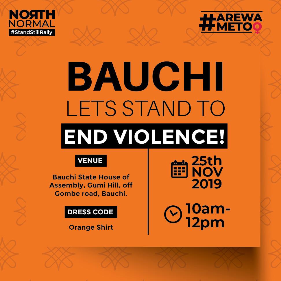 #StandStillRally begins in four hours !!!

Bauchi, are you ready? 

Will you be joining the people who will stand to show that violence is #NorthNormal?

We will be at the Bauchi State of Assembly, Gumi Hill, from 10 AM today.

Join us in the stand; for a minute, an hour or two !